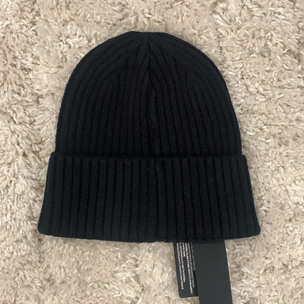 Stone Island Black Logo Patch Beanie Hat
